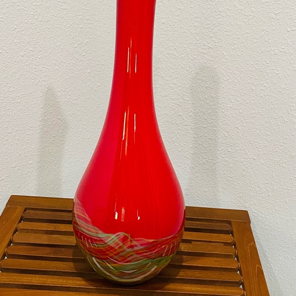 Vintage Murano Red Yellow & Green Art Glass Bottle Vase. Lizarri Glass Signature - Picture 11 of 11